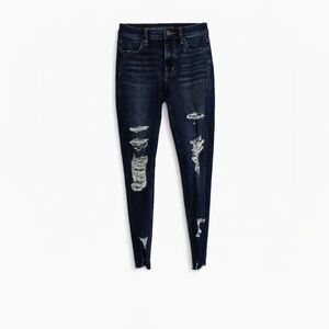 American Eagle Super High Rise Jegging 4 Dark Wash Distressed